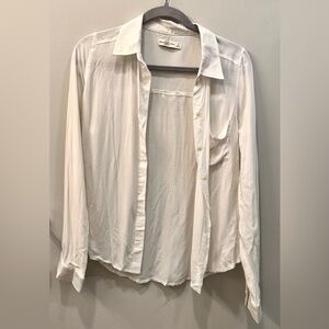 Abercrombie & Fitch Off-White Silky/Draped Button Front Shirt - Small